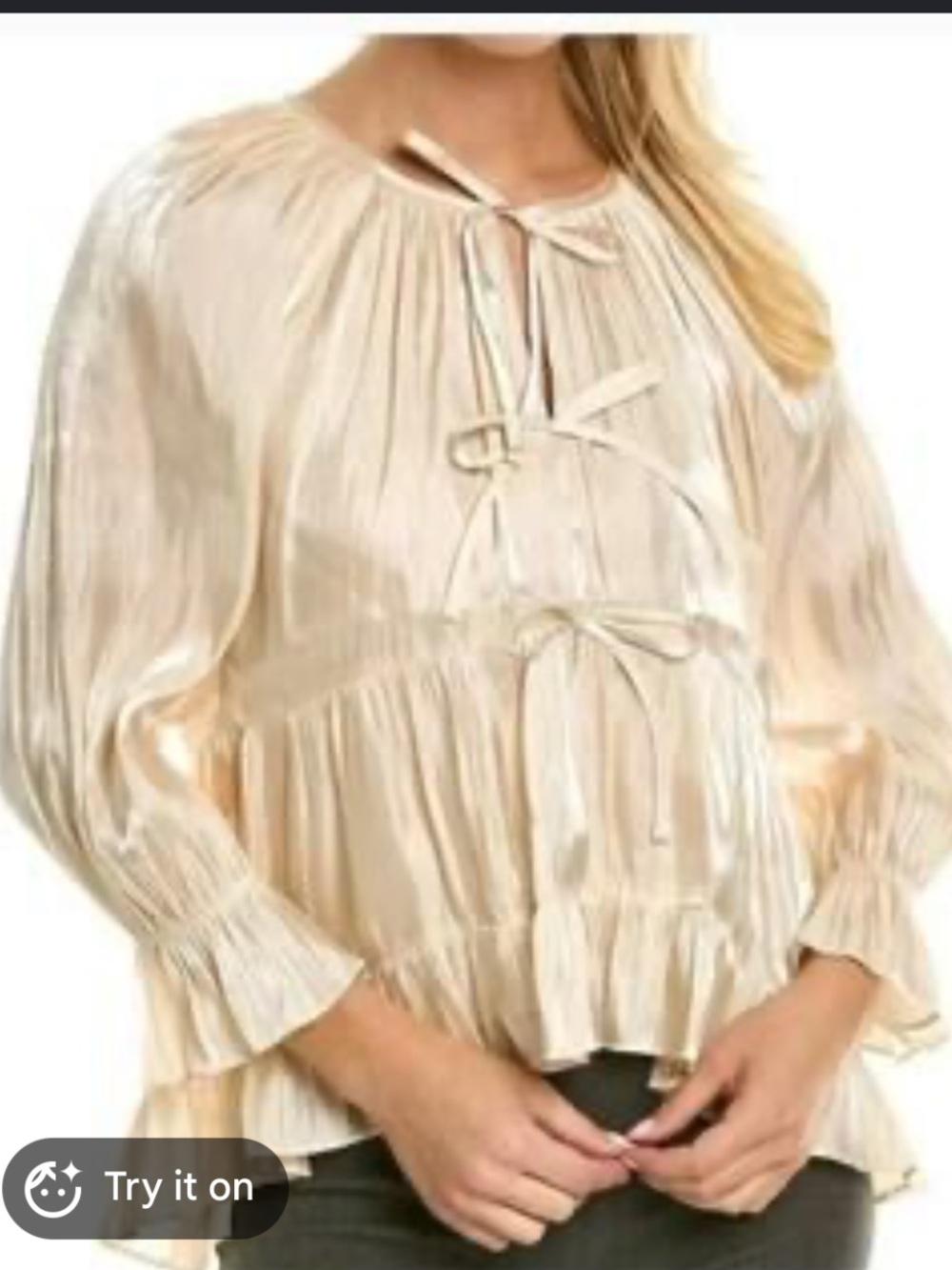 cinq a sept champagne cream satin tie-front blouse